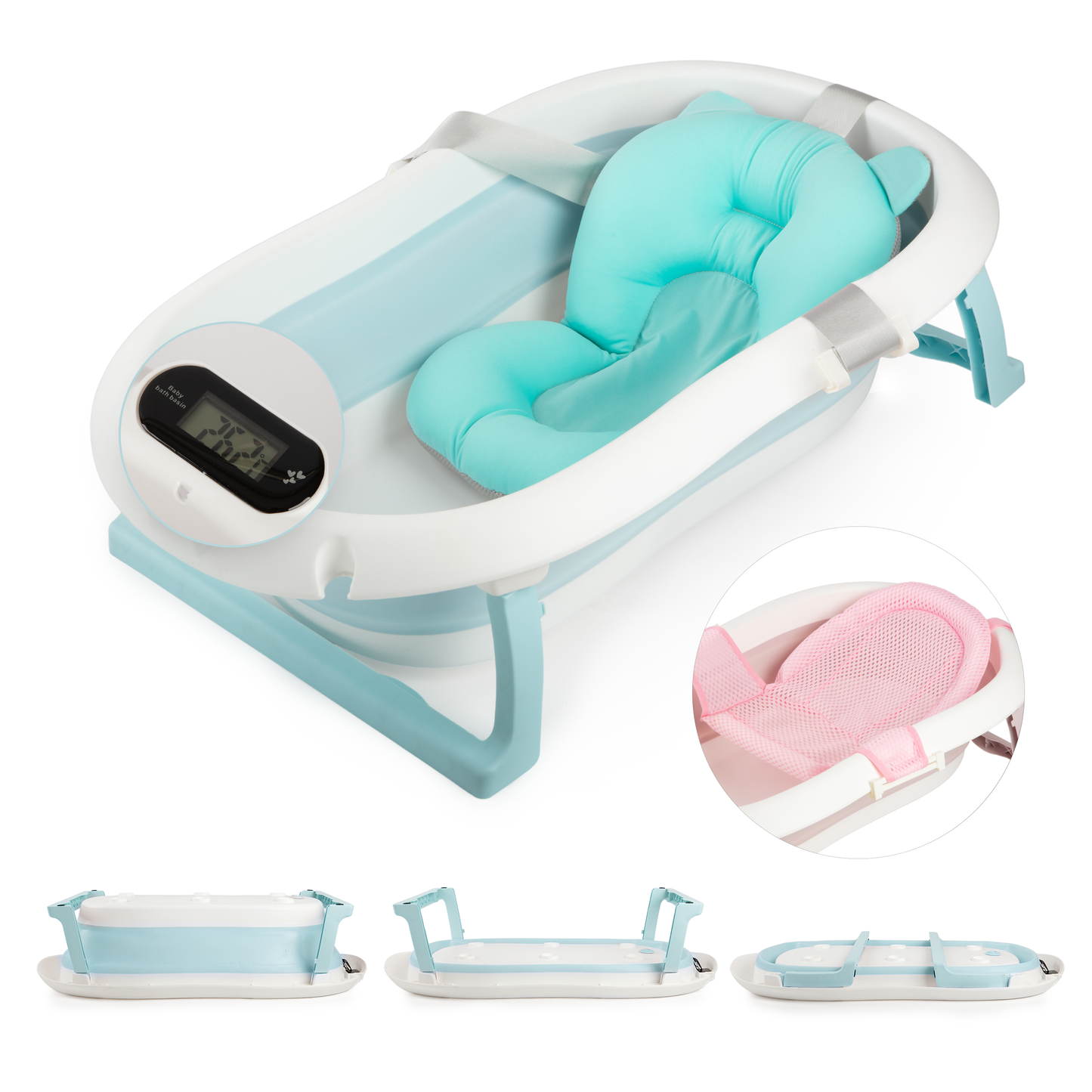 LullabyLuks® - Foldable Baby Bathtub with Real Time Temperature Display - LullabyLuks