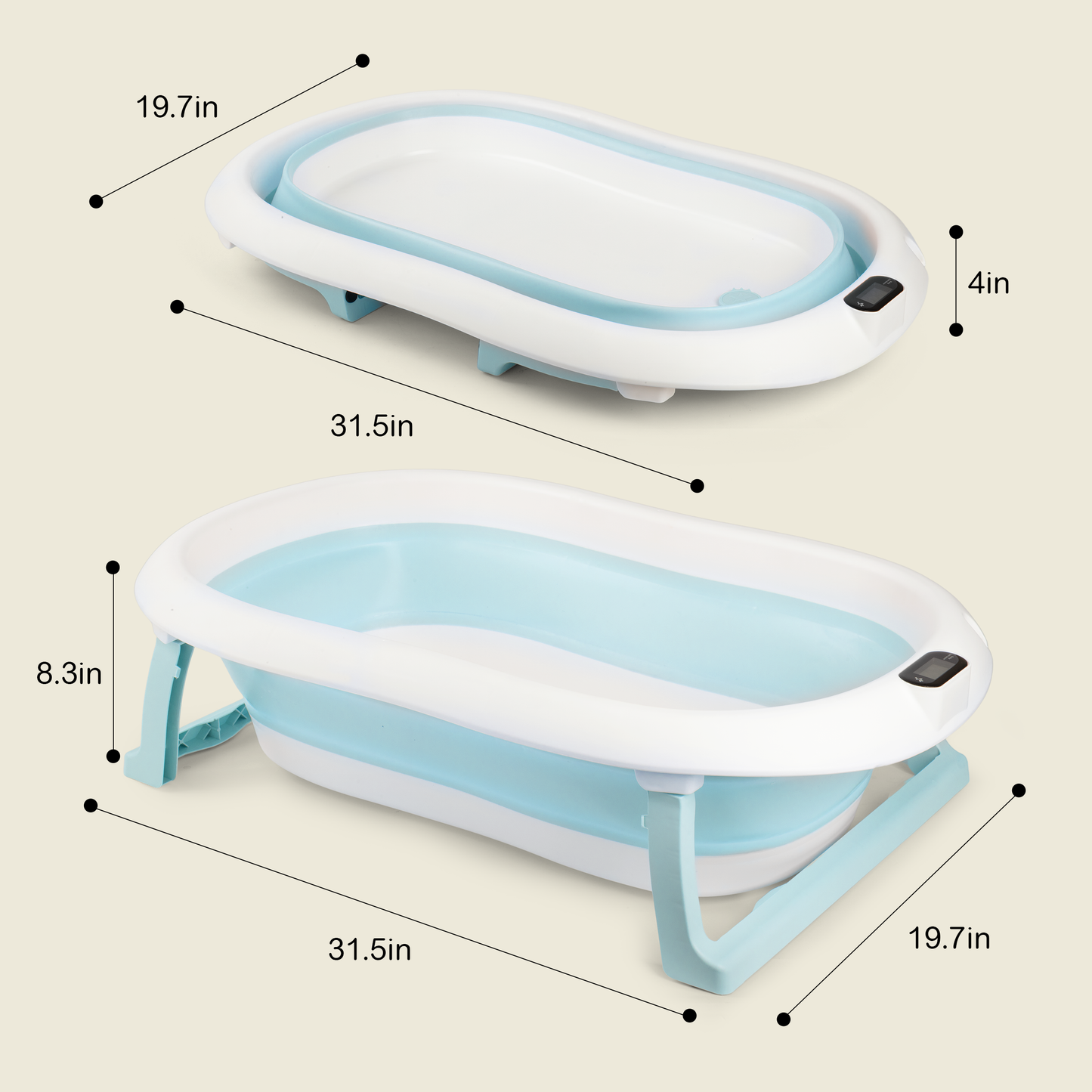 LullabyLuks® - Foldable Baby Bathtub with Real Time Temperature Display - LullabyLuks